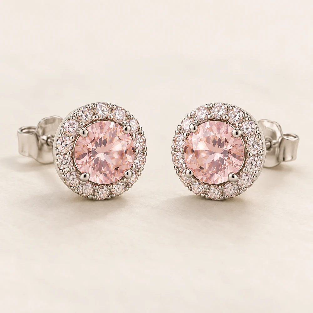 Blush Halo Stud Earrings in Silver / Pink