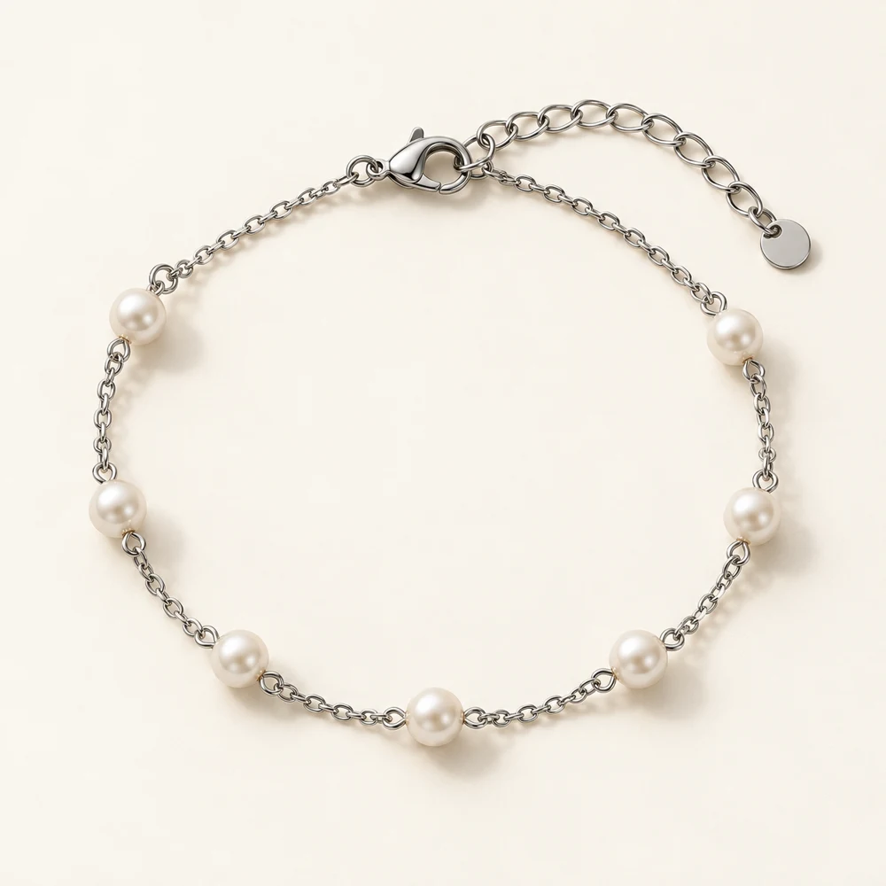 Pearl Station Bracelet in Steel / Ivory