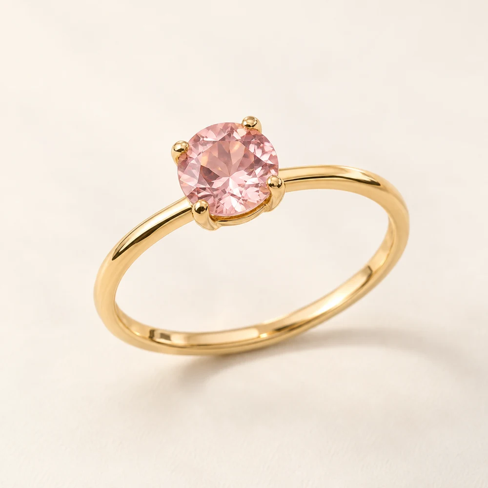 Rose Glass Solitaire Ring in Gold / Pink