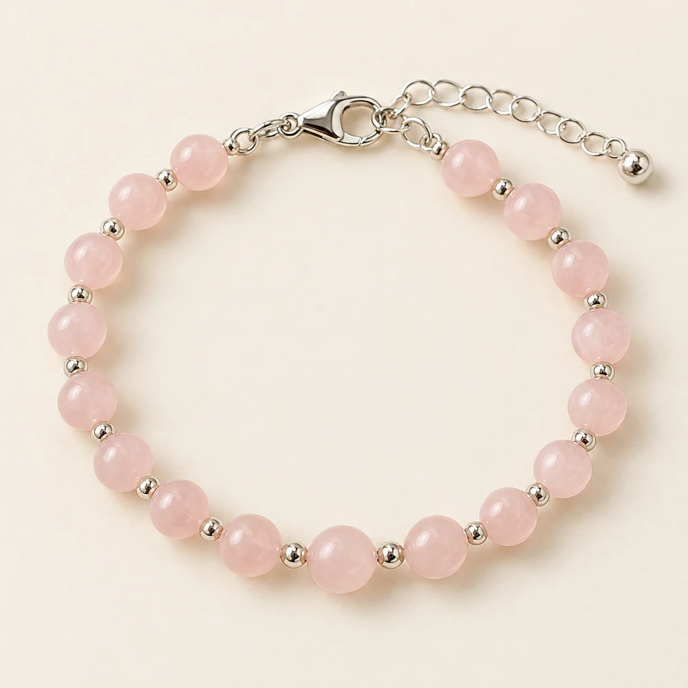 Blush Bead Bracelet in Silver / Pink